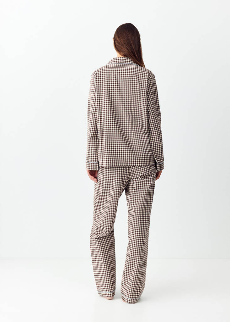 Gingham-check cotton pyjamas — Brown