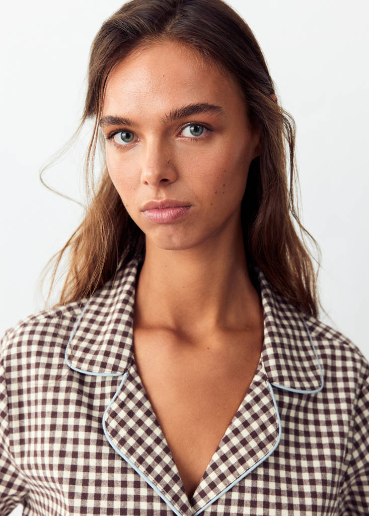Gingham-check cotton pyjamas — Brown