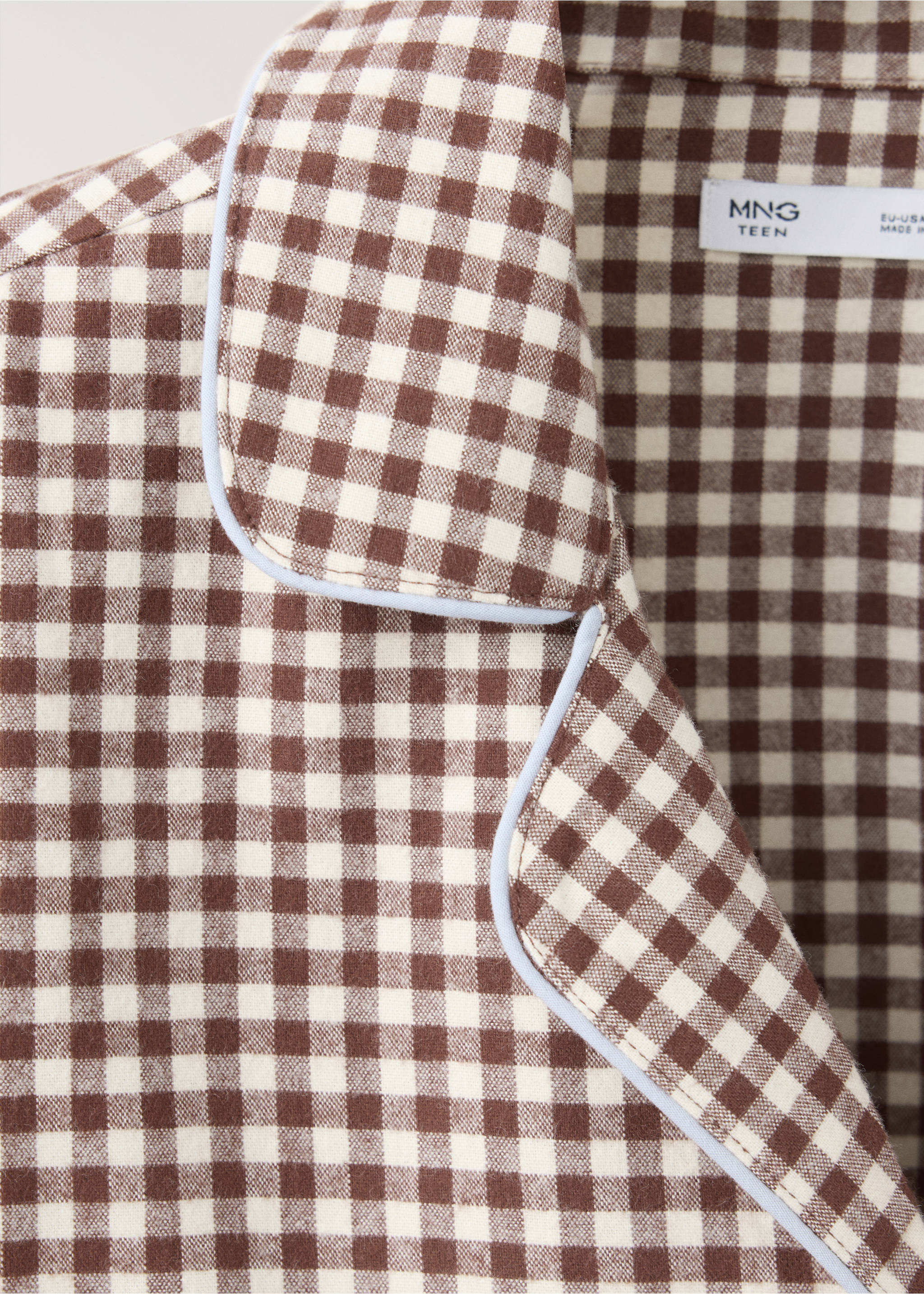 Gingham-check cotton pyjamas - Details of the article 8, Brown. Ref: 37026327-00.