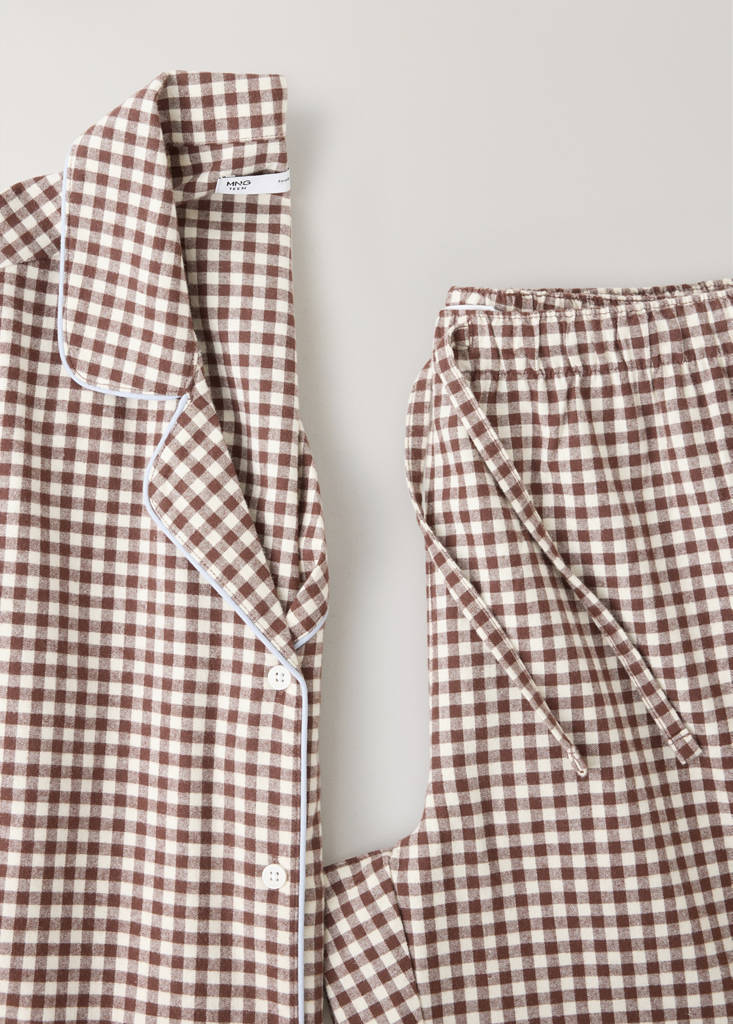 Gingham-check cotton pyjamas — Brown