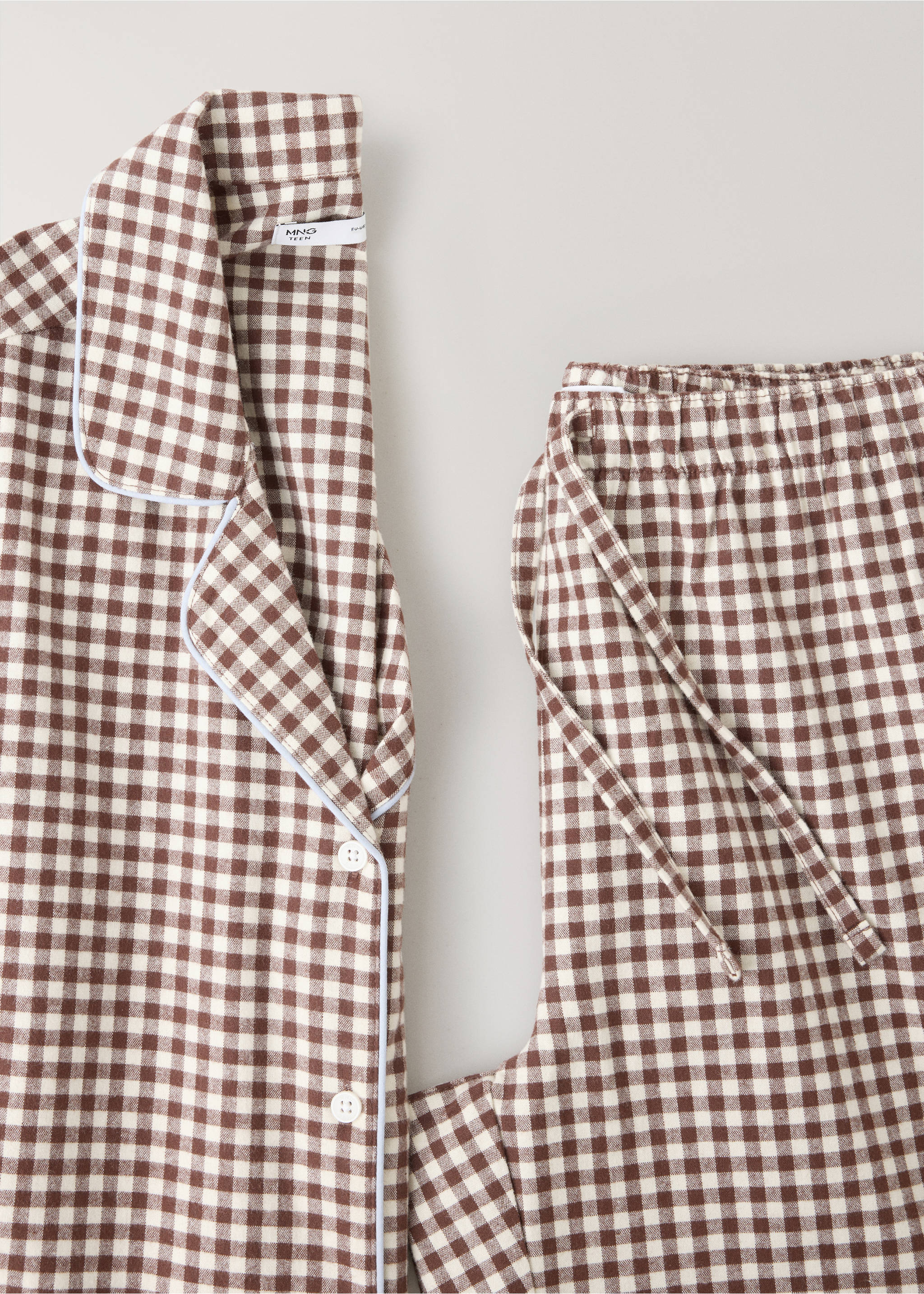 Gingham-check cotton pyjamas - Details of the article 0, Brown. Ref: 37026327-00.