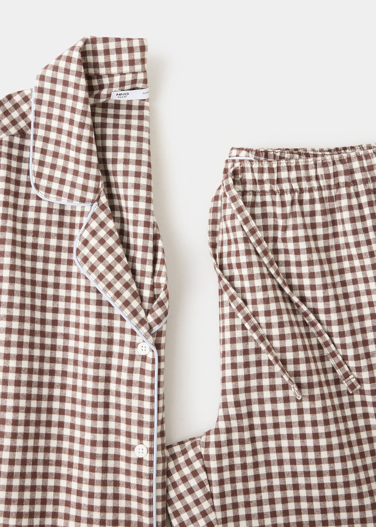 Gingham-check cotton pyjamas — Brown