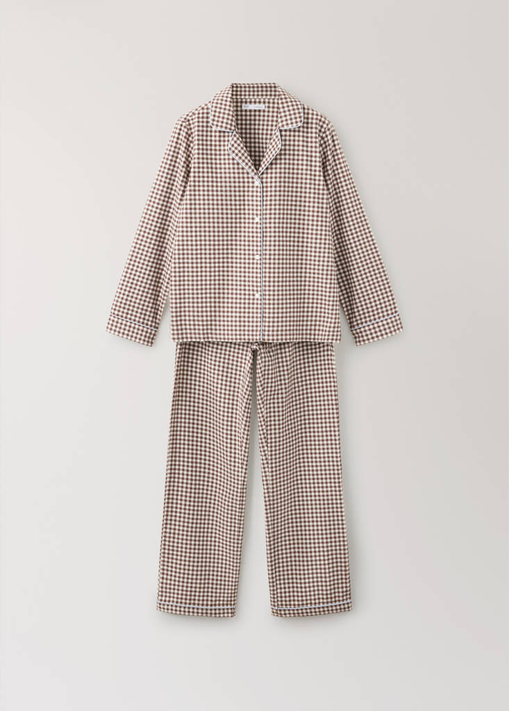 Gingham-check cotton pyjamas — Brown