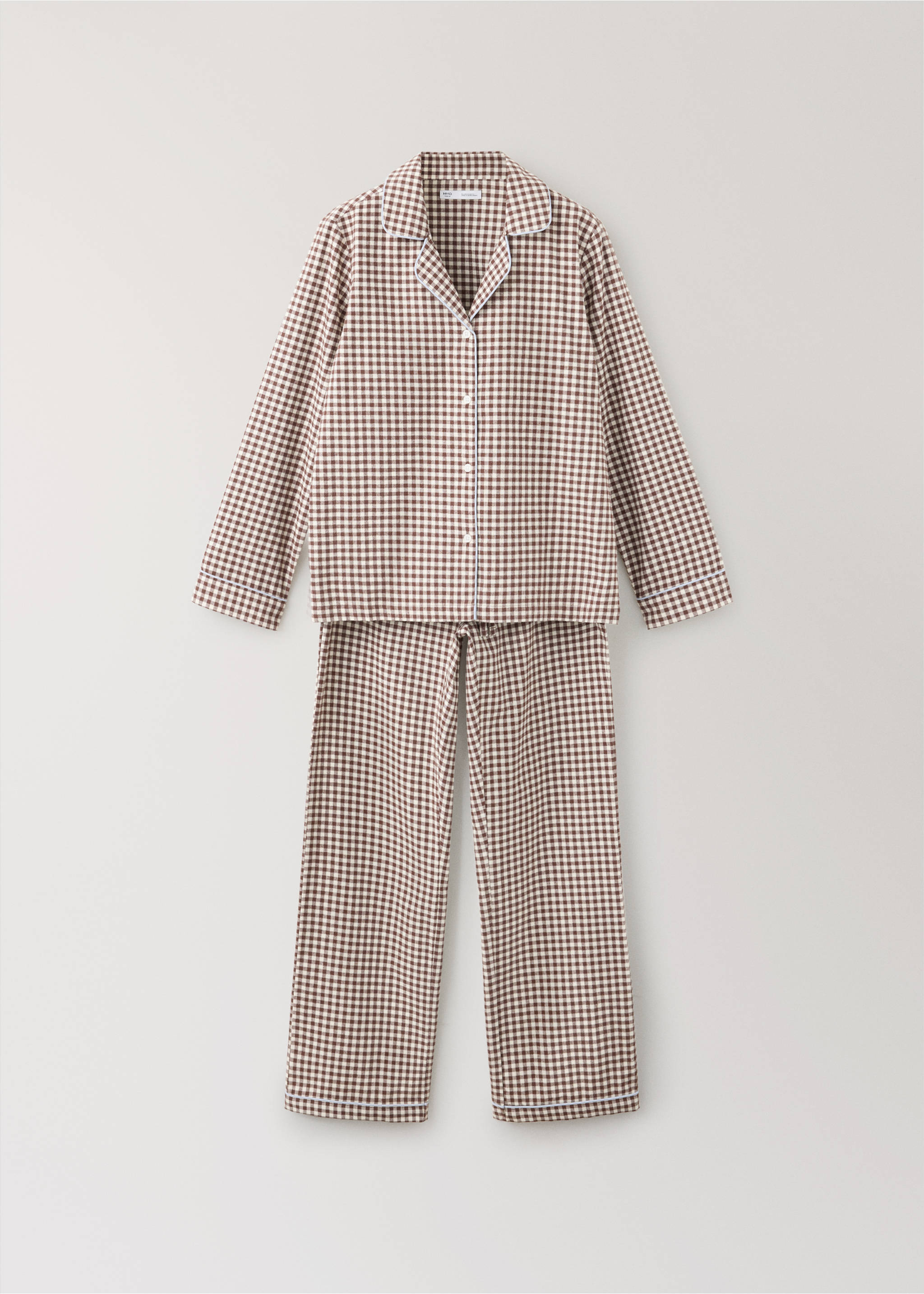 Gingham-check cotton pyjamas - Article without model, Brown. Ref: 37026327-00.