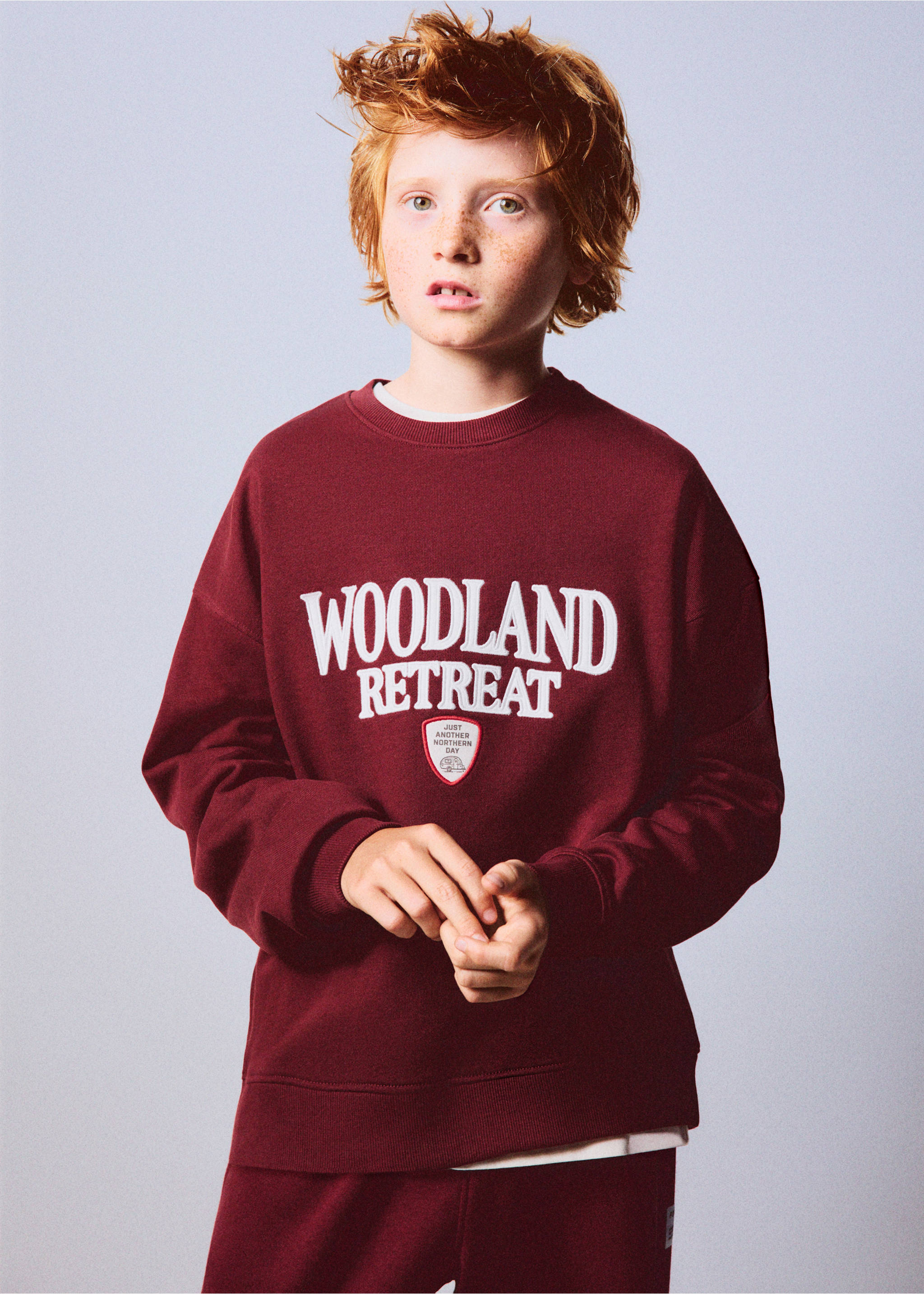 Printed cotton sweatshirt - Medium plane, Maroon. Ref: 37026329-00.