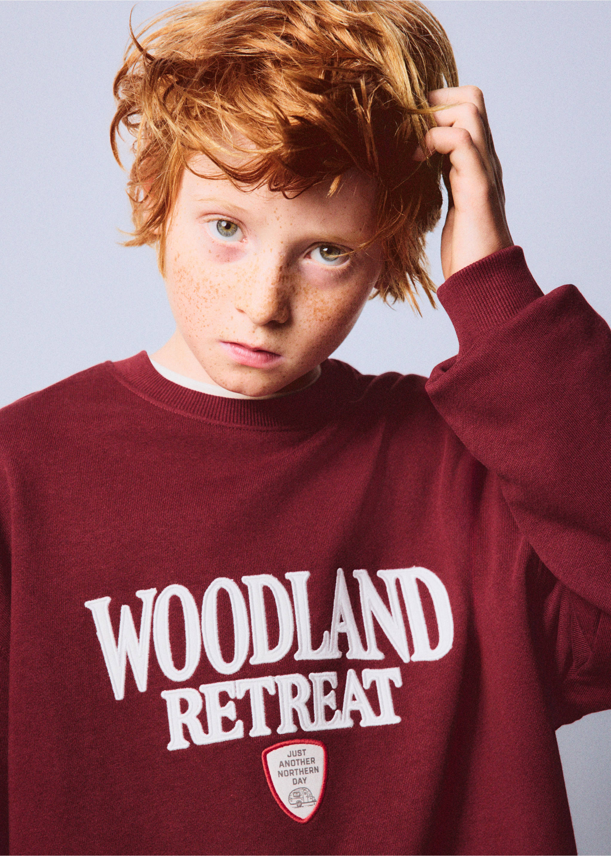 Printed cotton sweatshirt - Details of the article 1, Maroon. Ref: 37026329-00.