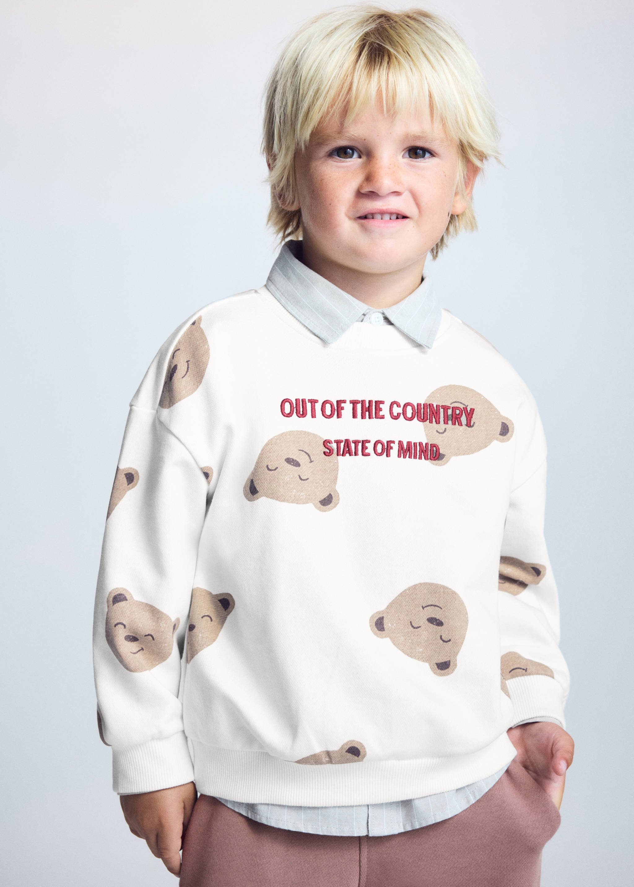 Cotton sweatshirt with teddy bear print - Details of the article 1