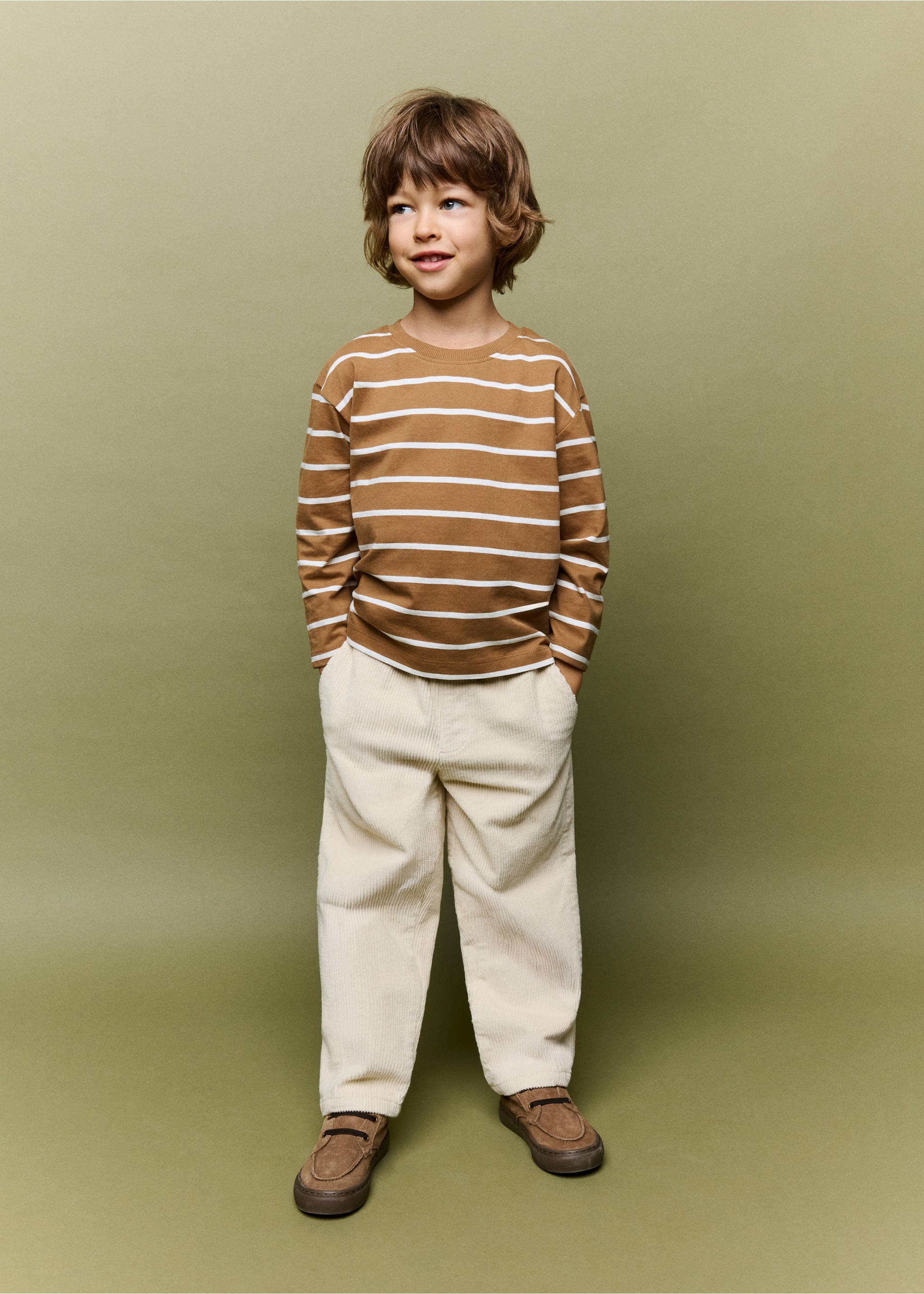 Brown and white striped long-sleeved t-shirt with a relaxed fit., Caramel. Ref: 37026333-00.