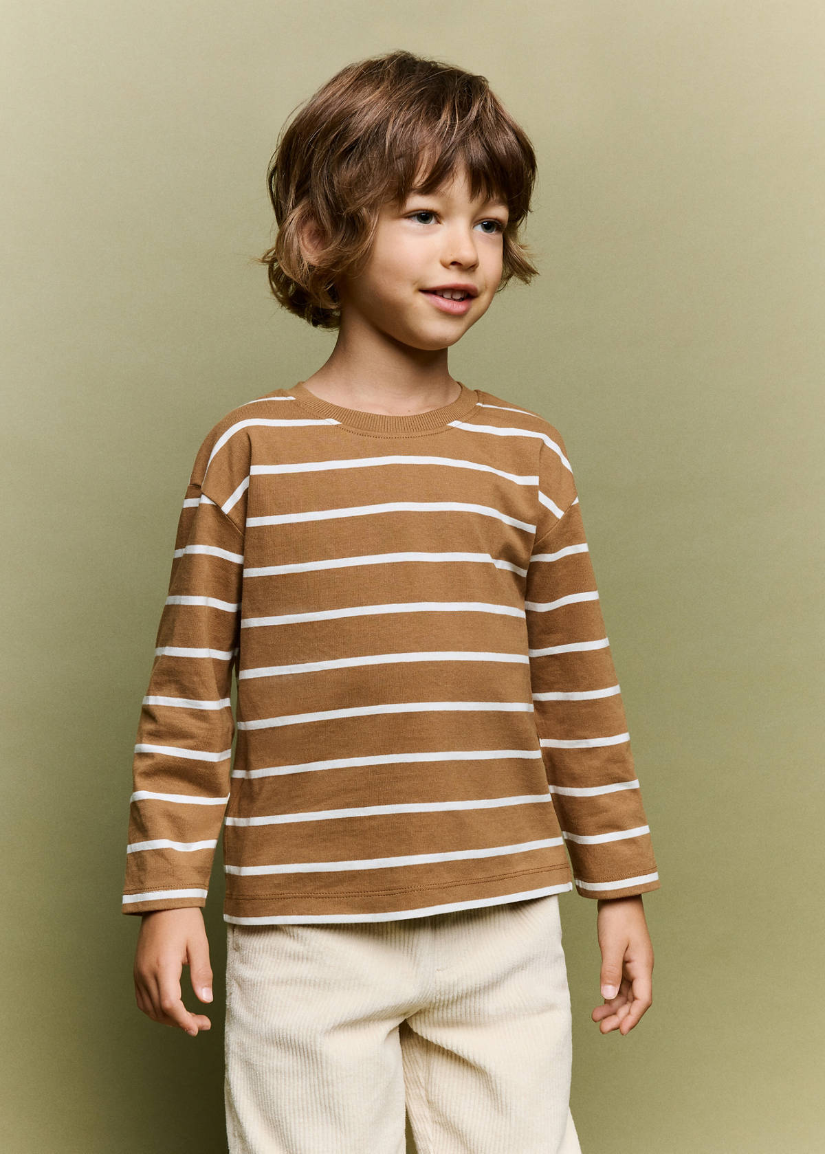 Striped cotton T-shirt — Caramel