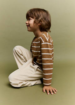 Striped cotton T-shirt — Caramel 4