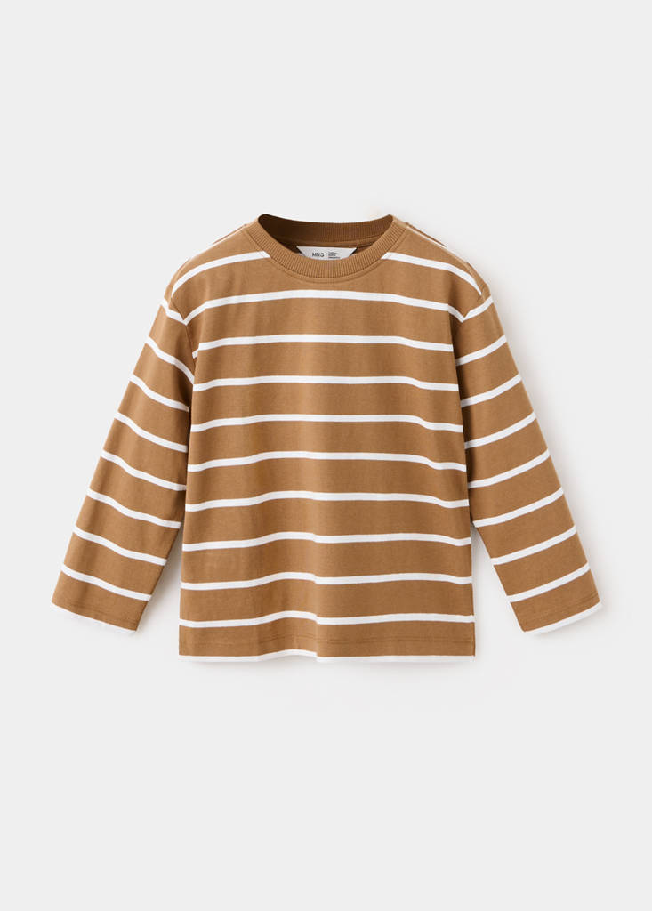 Striped cotton T-shirt — Caramel