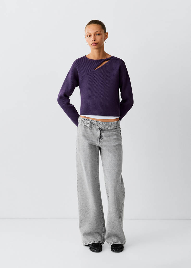 Low-waist jeans with belt detail — Denim Grey