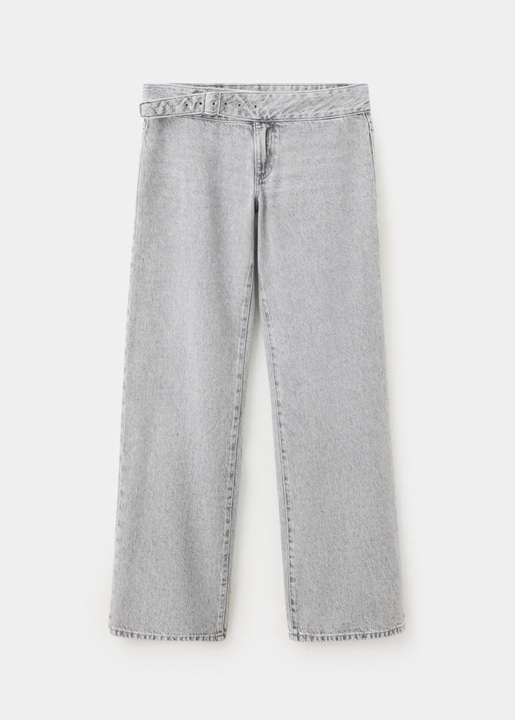 Low-waist jeans with belt detail — Denim Grey