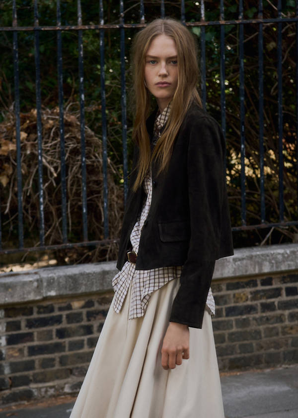 Suede jacket with strap collar — Grey