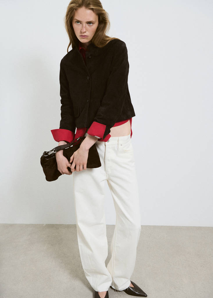 Suede jacket with strap collar — Grey