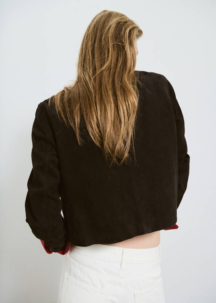 Suede jacket with strap collar — Grey