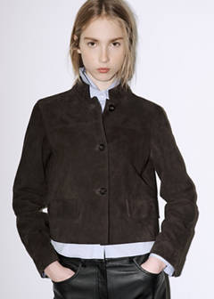 Suede jacket with strap collar — Grey 12