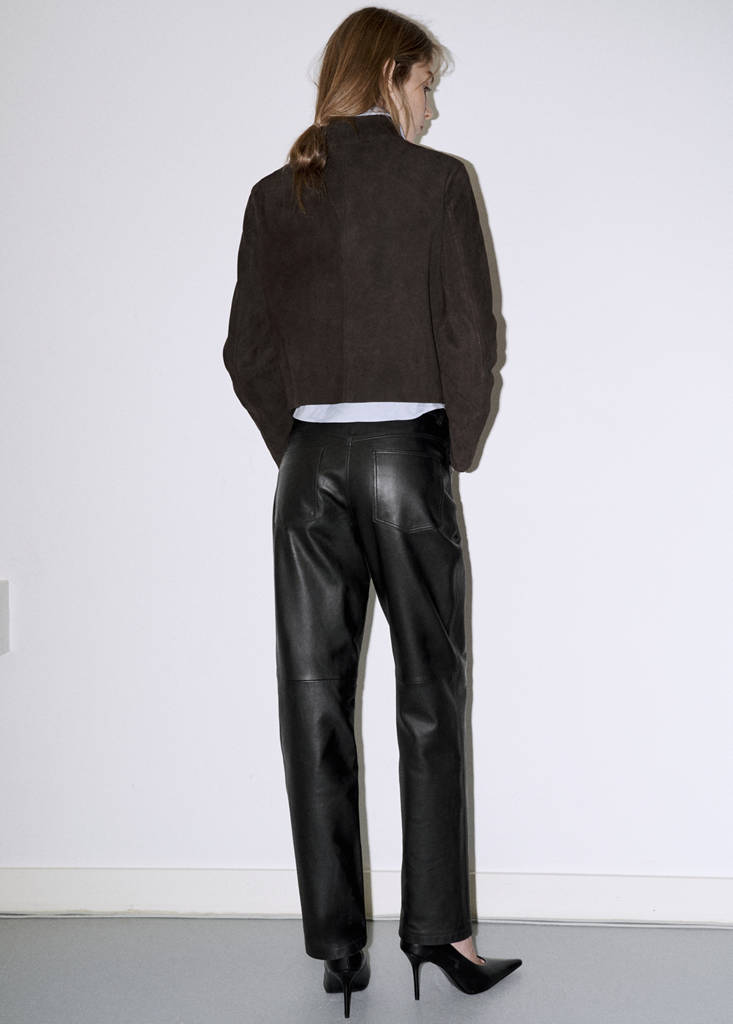 Suede jacket with strap collar — Grey