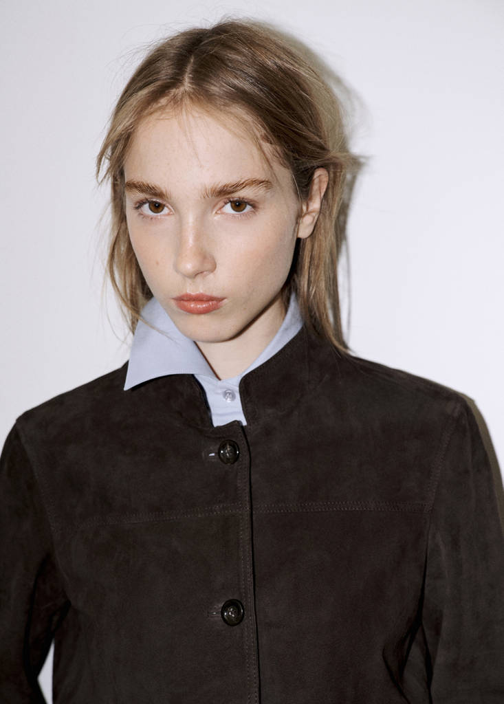 Suede jacket with strap collar — Grey