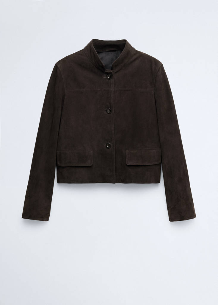 Suede jacket with strap collar — Grey