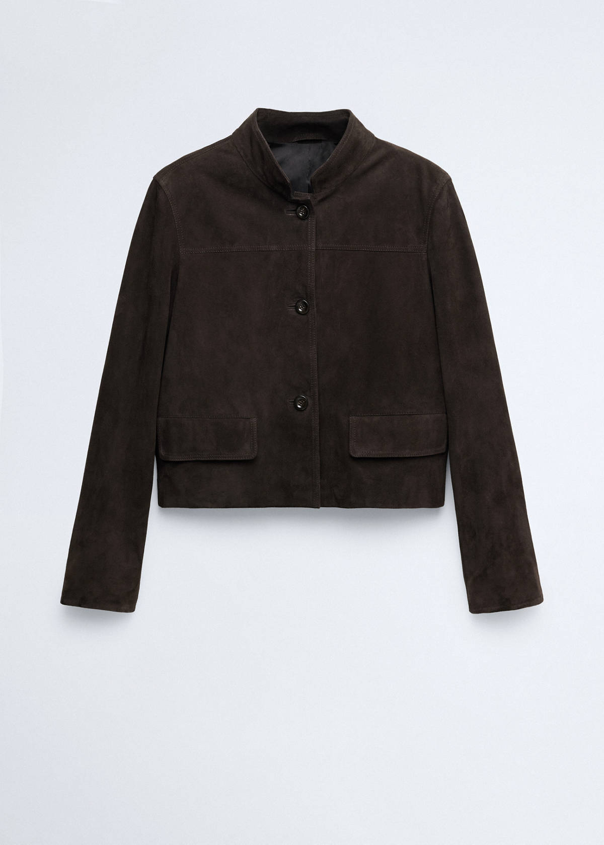Suede jacket with strap collar — Grey