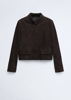 Suede jacket with strap collar — Grey 5