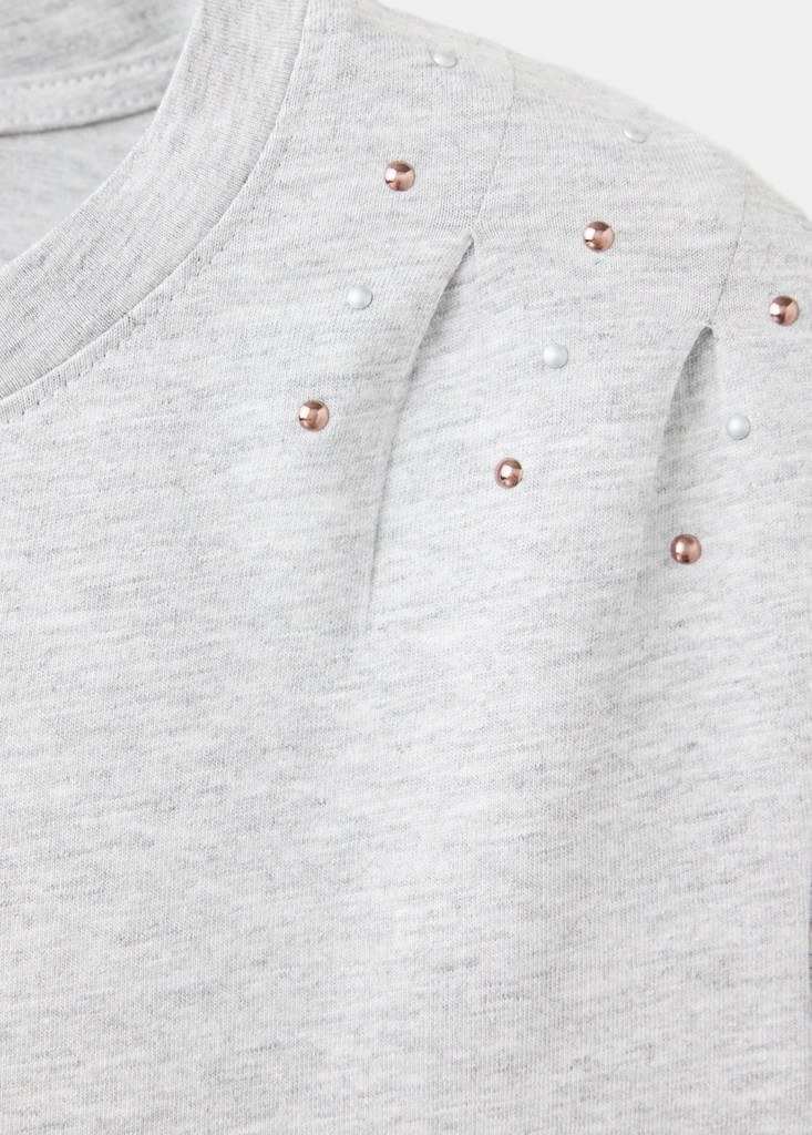 Cotton T-shirt with pleats and metal appliqués - thumbnail 5