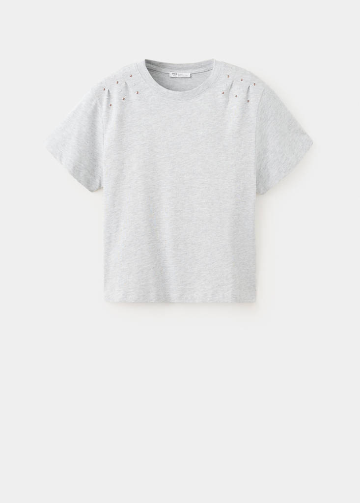 Cotton T-shirt with pleats and metal appliqués - thumbnail 4