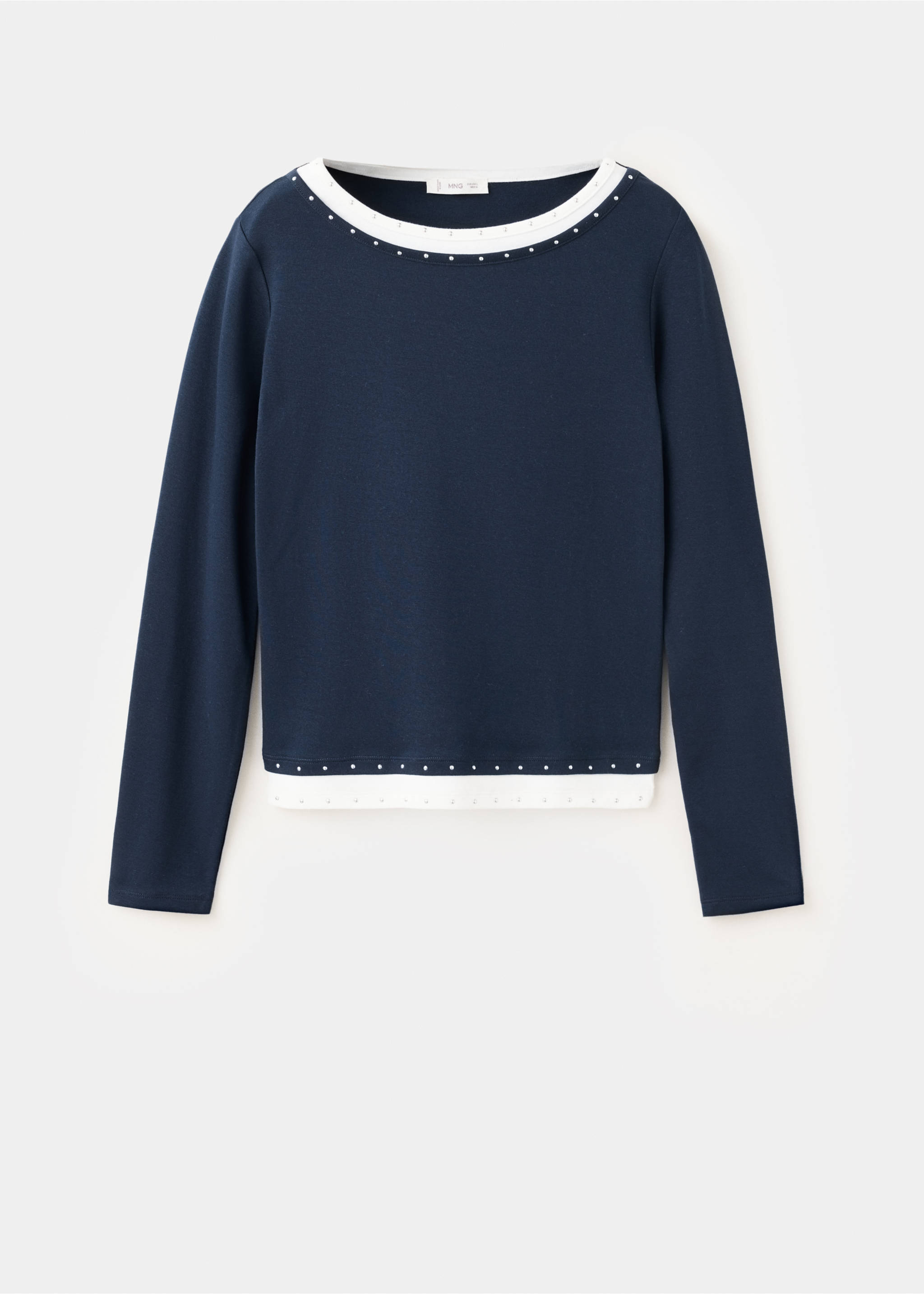 Cotton T-shirt with double-layer effect and rhinestones - Article without model, Navy. Ref: 37026357-00.