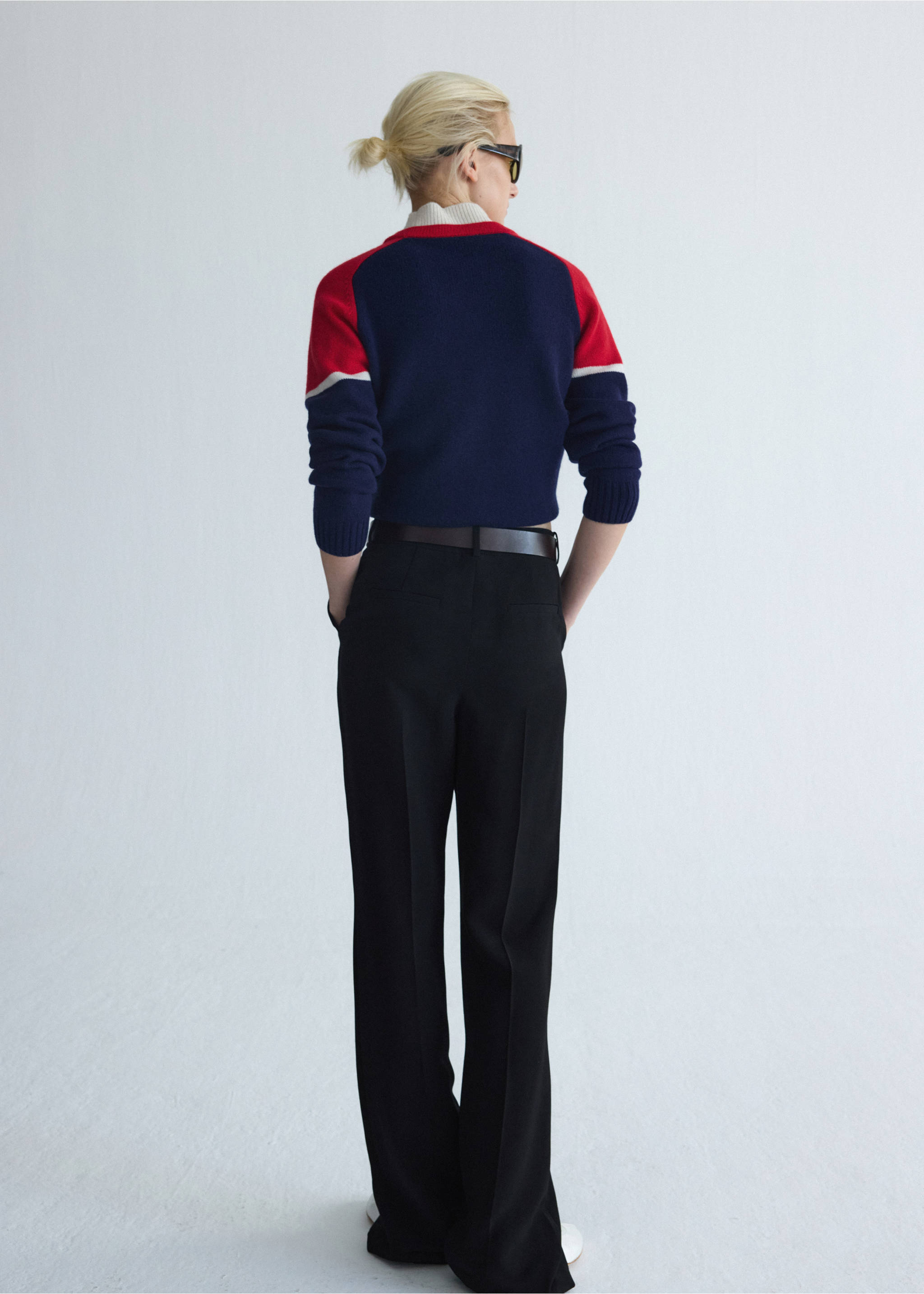 Pull en laine contraste superposition - Verso de l’article, Bleu marine. Ref: 37026364-00.