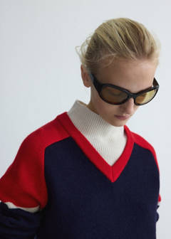 Wool jersey with contrast overlay — Navy 4