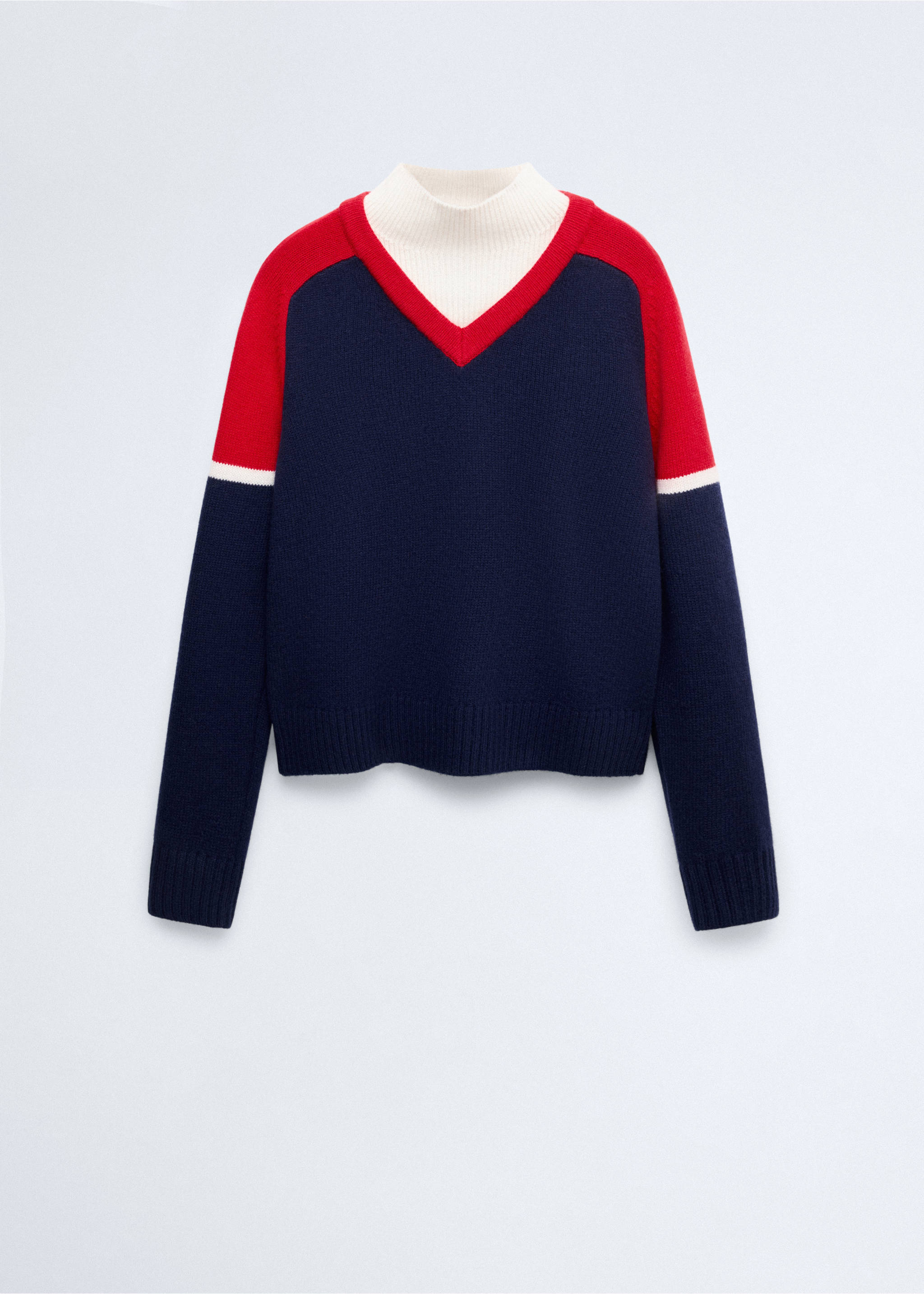 Pull en laine contraste superposition - Article sans modèle, Bleu marine. Ref: 37026364-00.