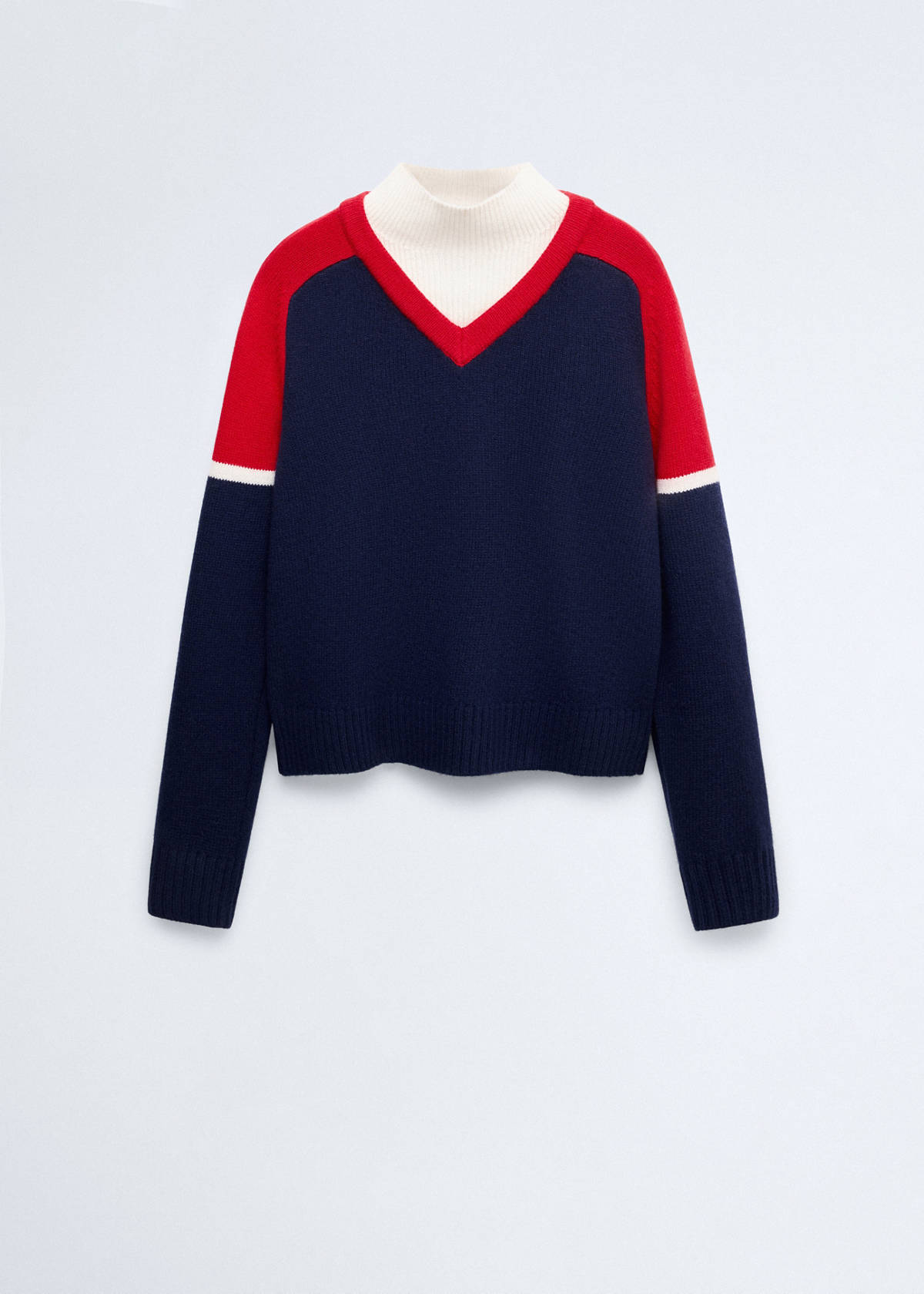 Wool jersey with contrast overlay — Navy