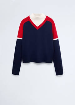 Wool jersey with contrast overlay — Navy 6