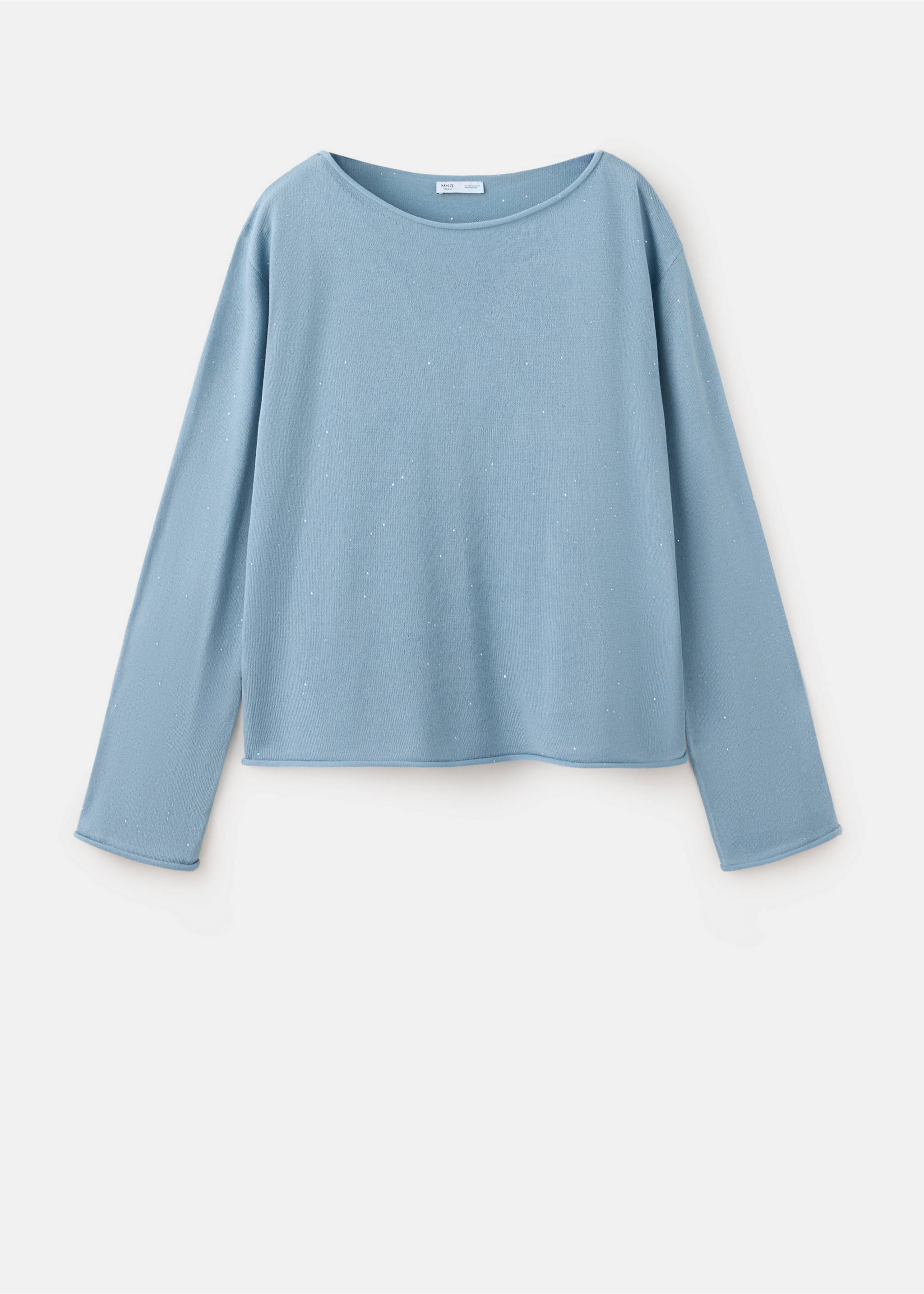 Blue knitted jersey with a boat neckline and subtle sparkly details., Blue. Ref: 37026365-00.
