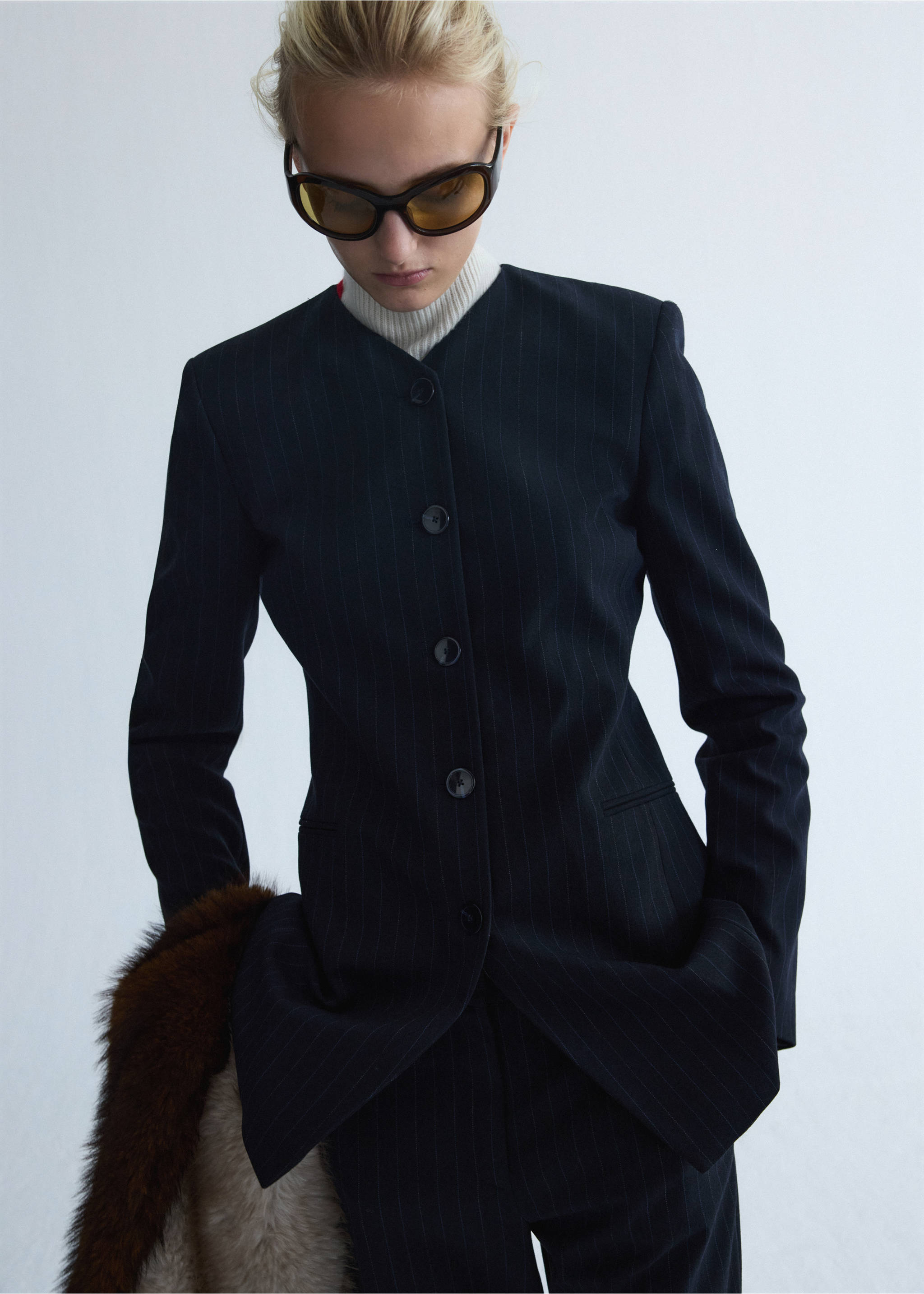 Veste pencil - Plan moyen, Bleu marine. Ref: 37026367-00.