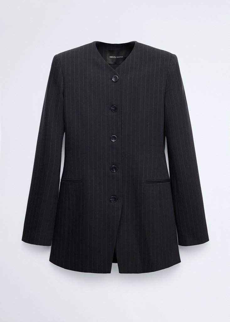 Wool pinstripe blazer — Navy