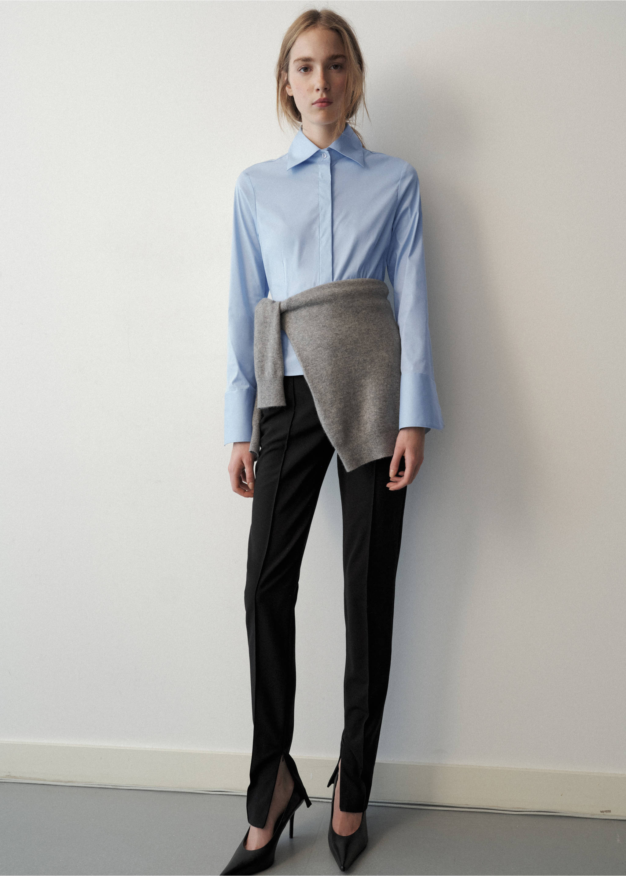Chemise popeline courte - Plan général, Bleu ciel. Ref: 37026371-00.