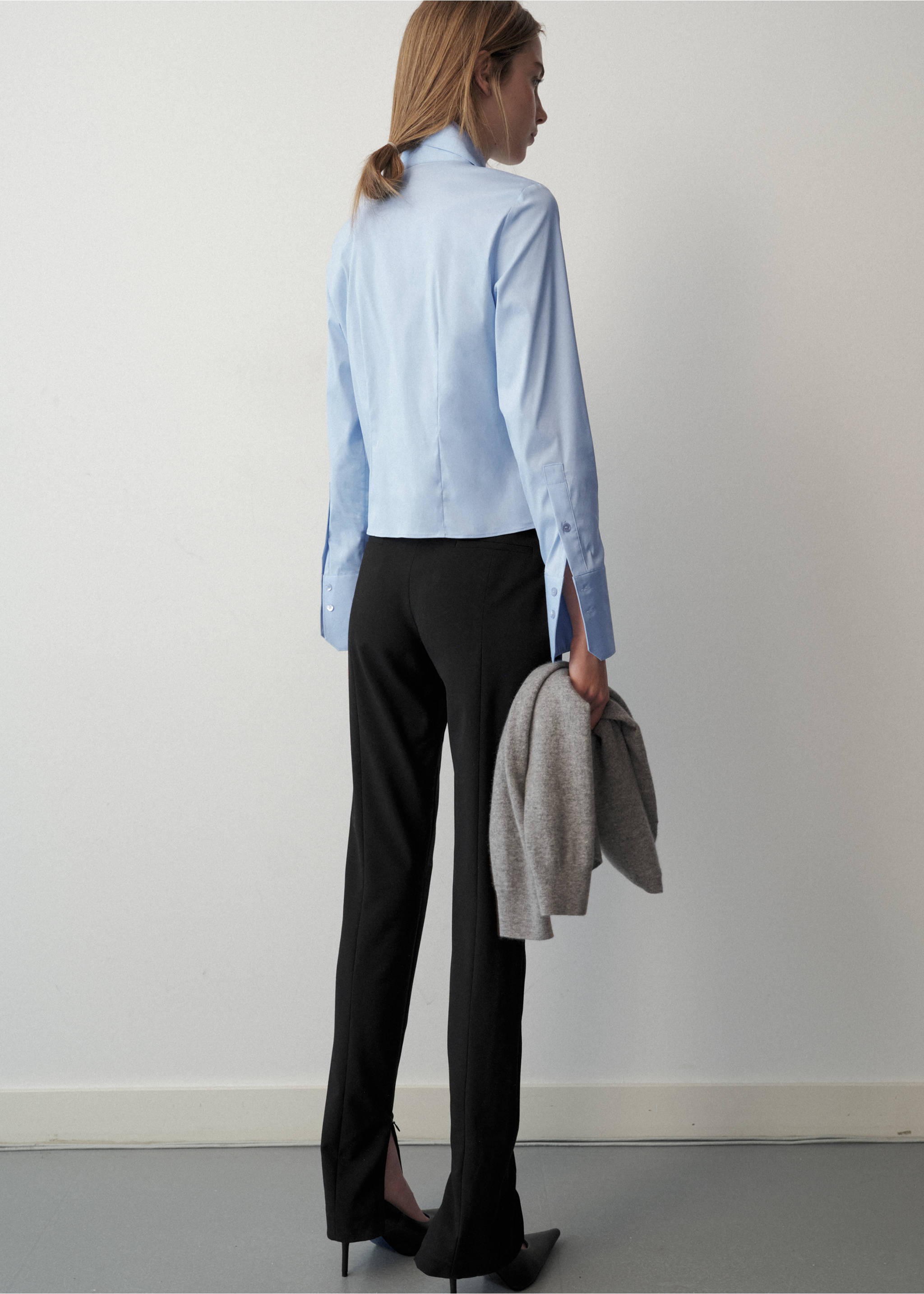 Chemise popeline courte - Verso de l’article, Bleu ciel. Ref: 37026371-00.