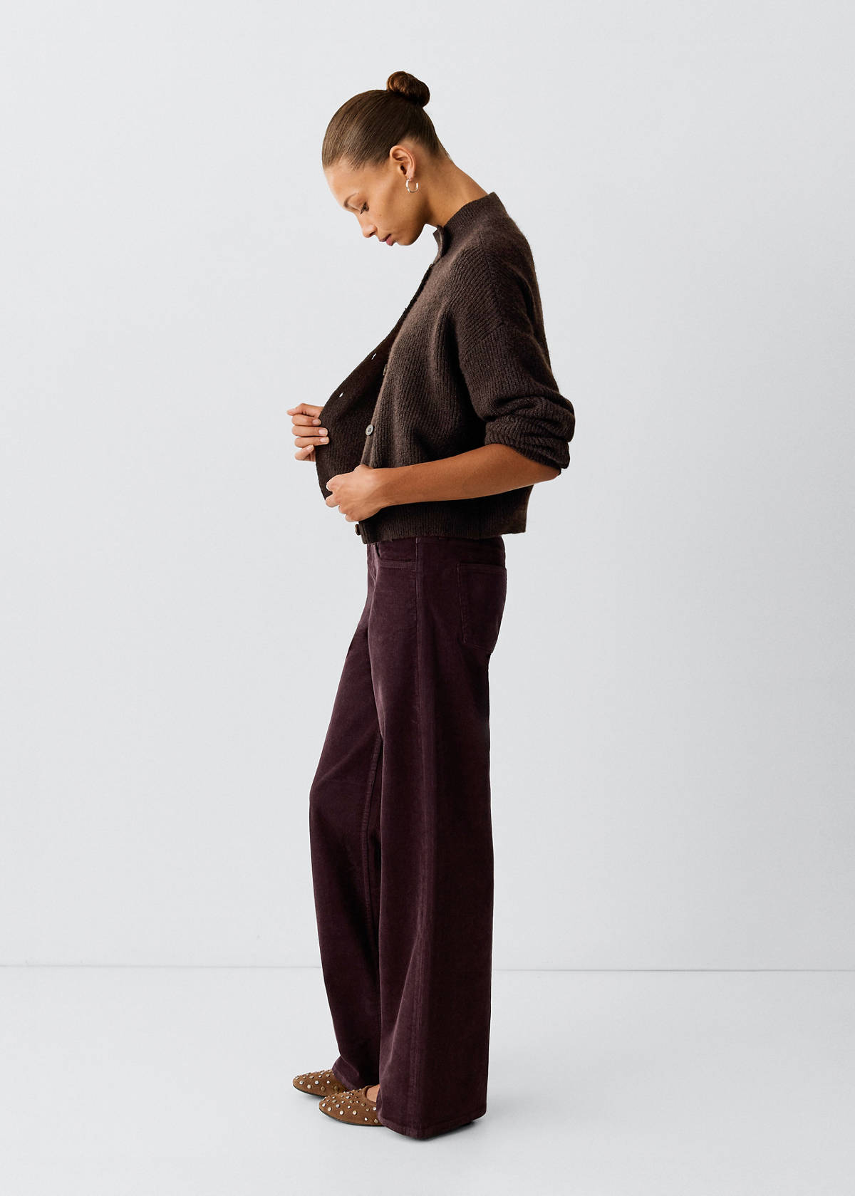 Wide leg corduroy trousers — Burgundy
