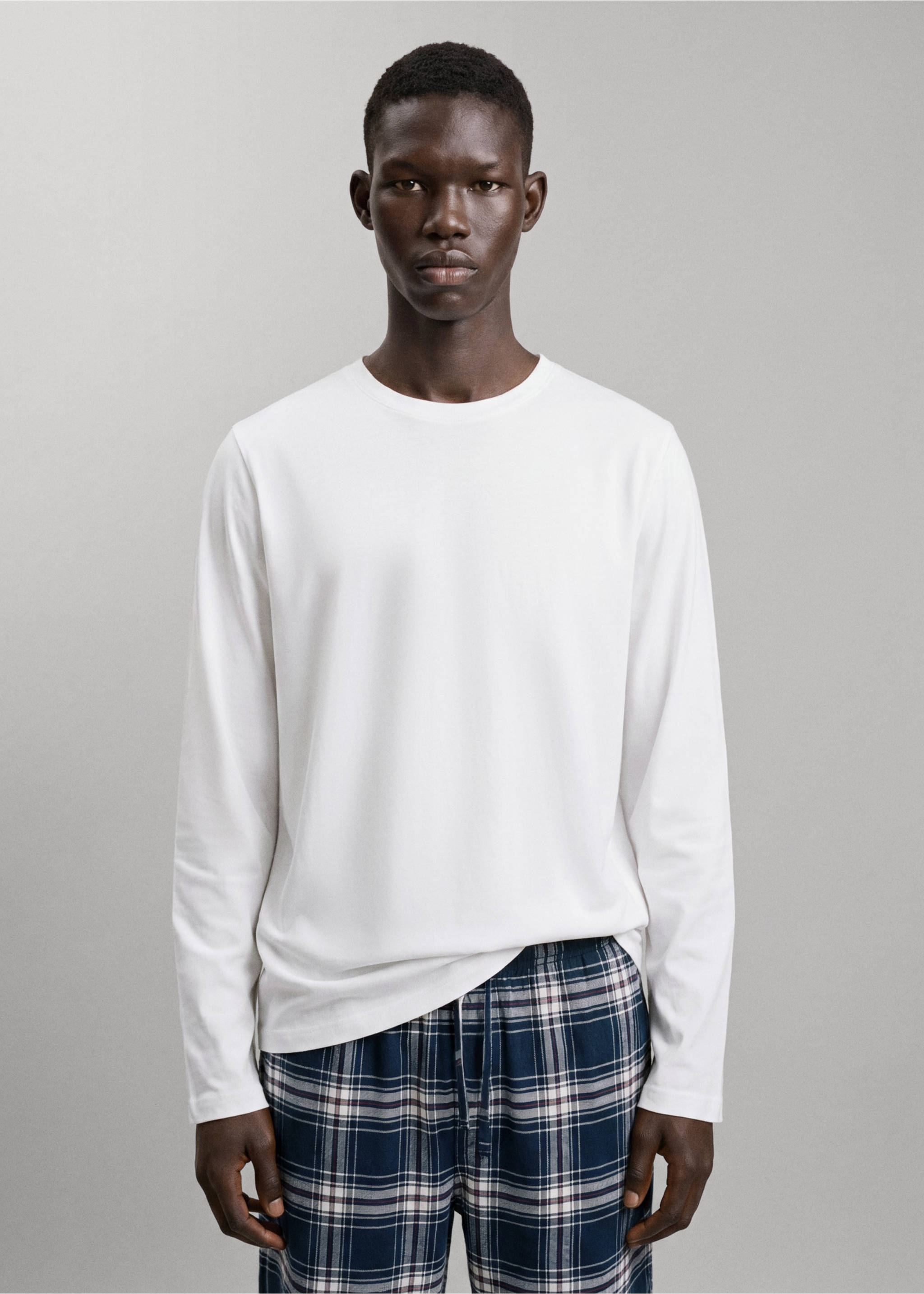 Full cotton check pyjamas - Medium plane, Navy. Ref: 37026731-00.
