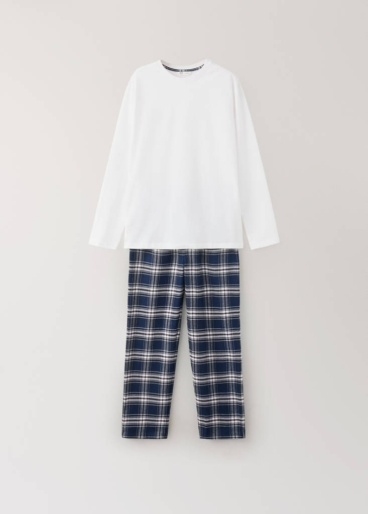 Piżama z bawełny w kratę granatowy - Teen - XS - MANGO TEEN