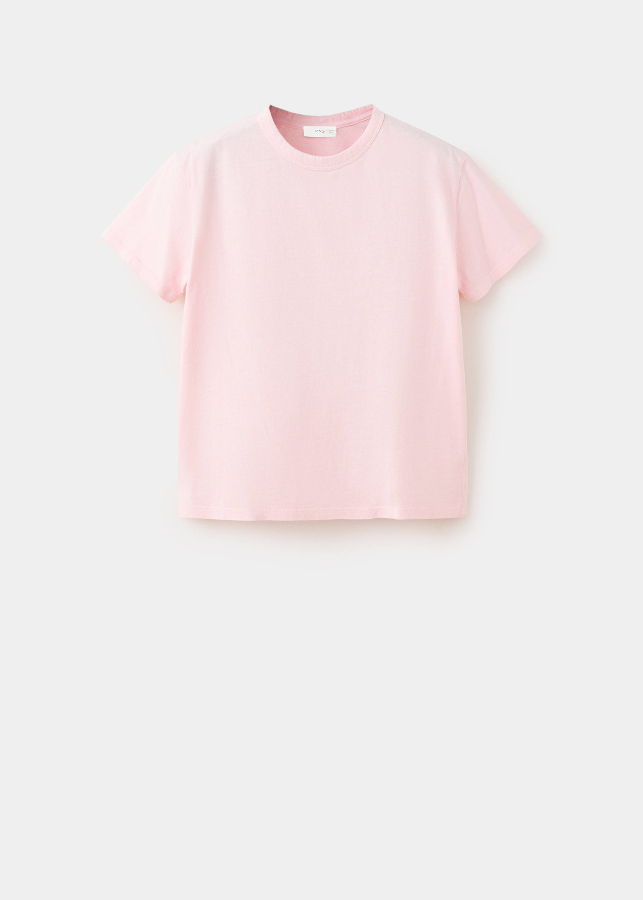 Pink short-sleeved t-shirt with a round neck.