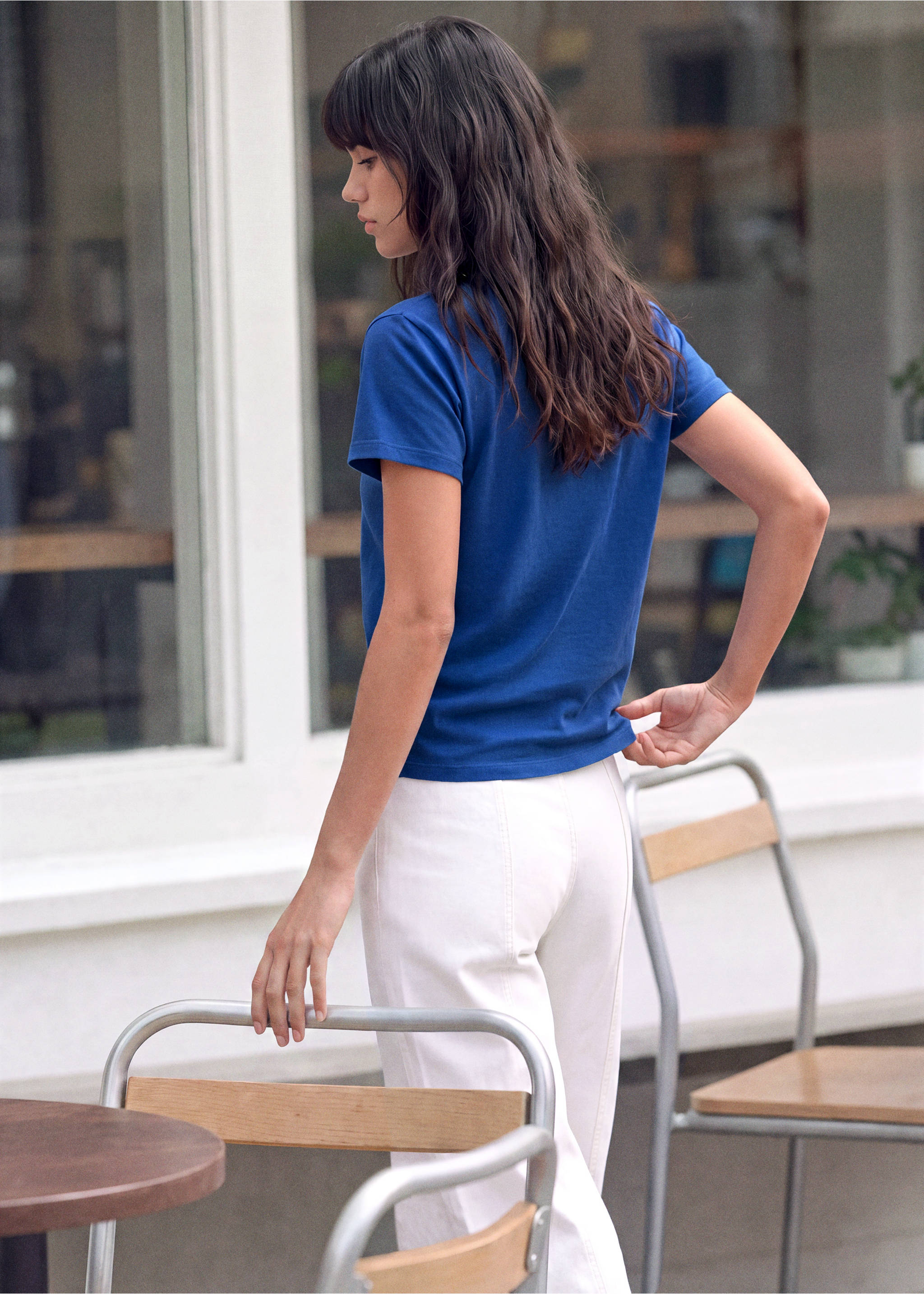 Short-sleeved cotton t-shirt - Reverse of the article, Vibrant blue. Ref: 37026744-00.