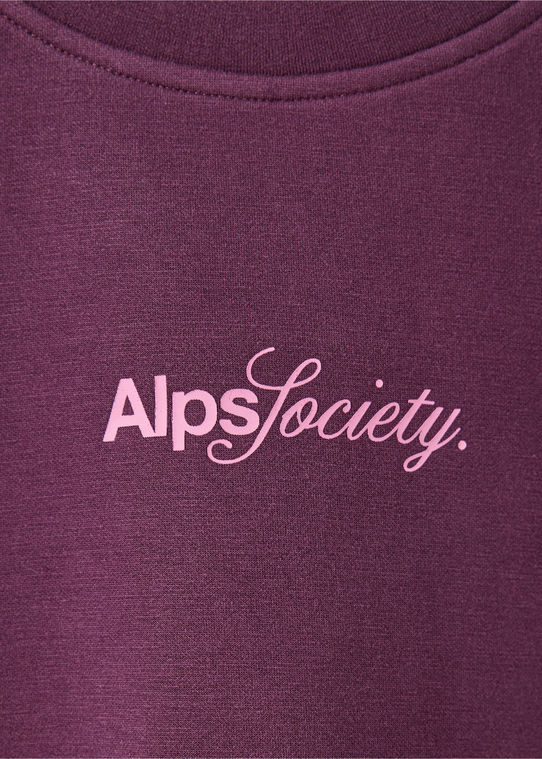 Burgundy kids' sweatshirt detail with light pink Alpsociety. print., Dark Red. Ref: 37026748-00.