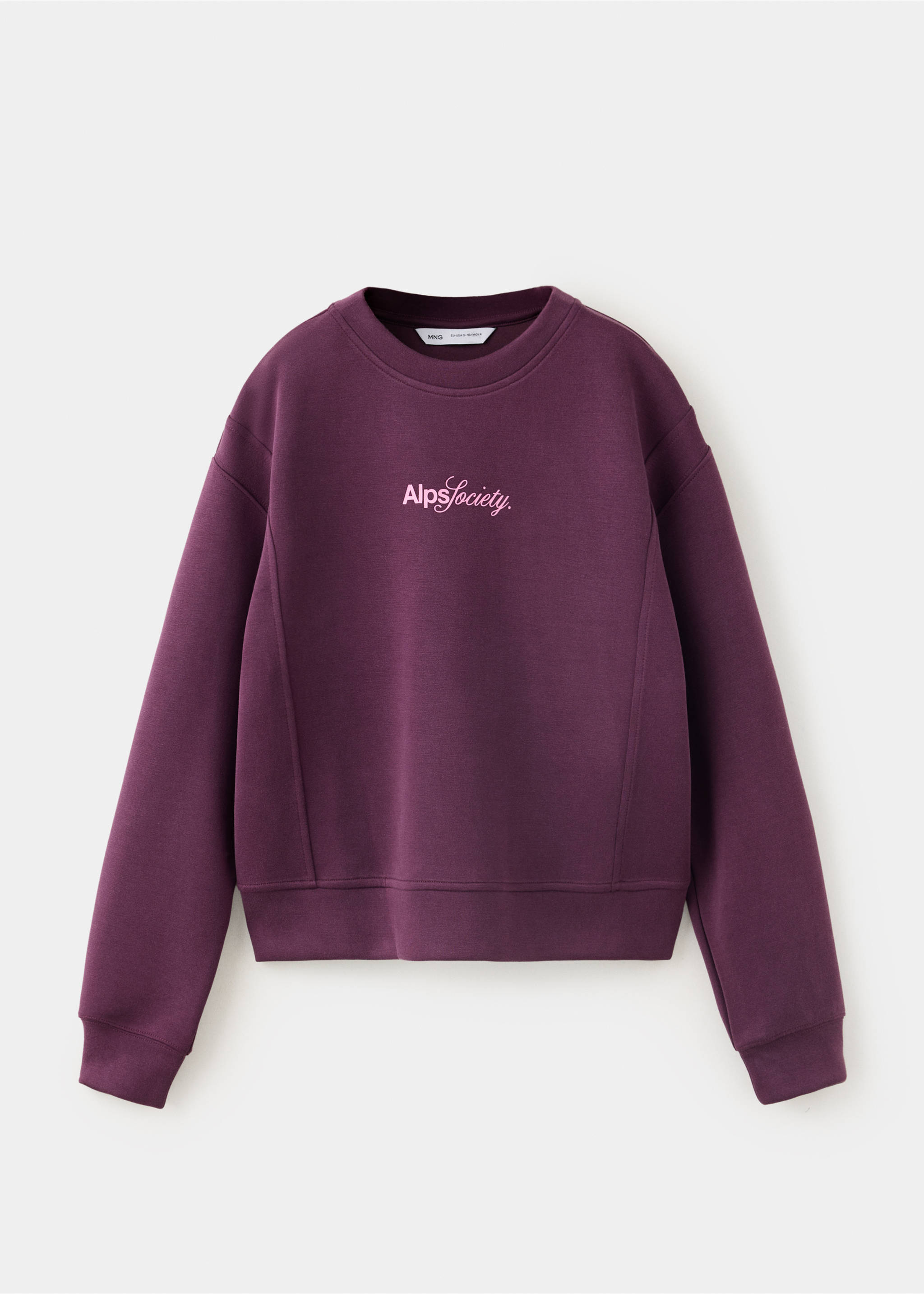 Plum sweatshirt with crew neck, ribbed trims, and embroidered chest text., Dark Red. Ref: 37026748-00.