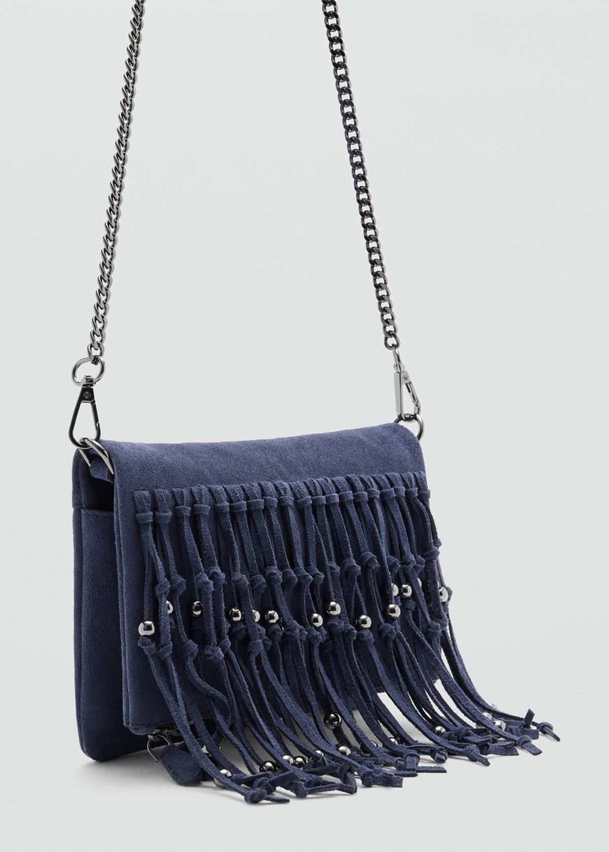 Fringed suede bag — Navy