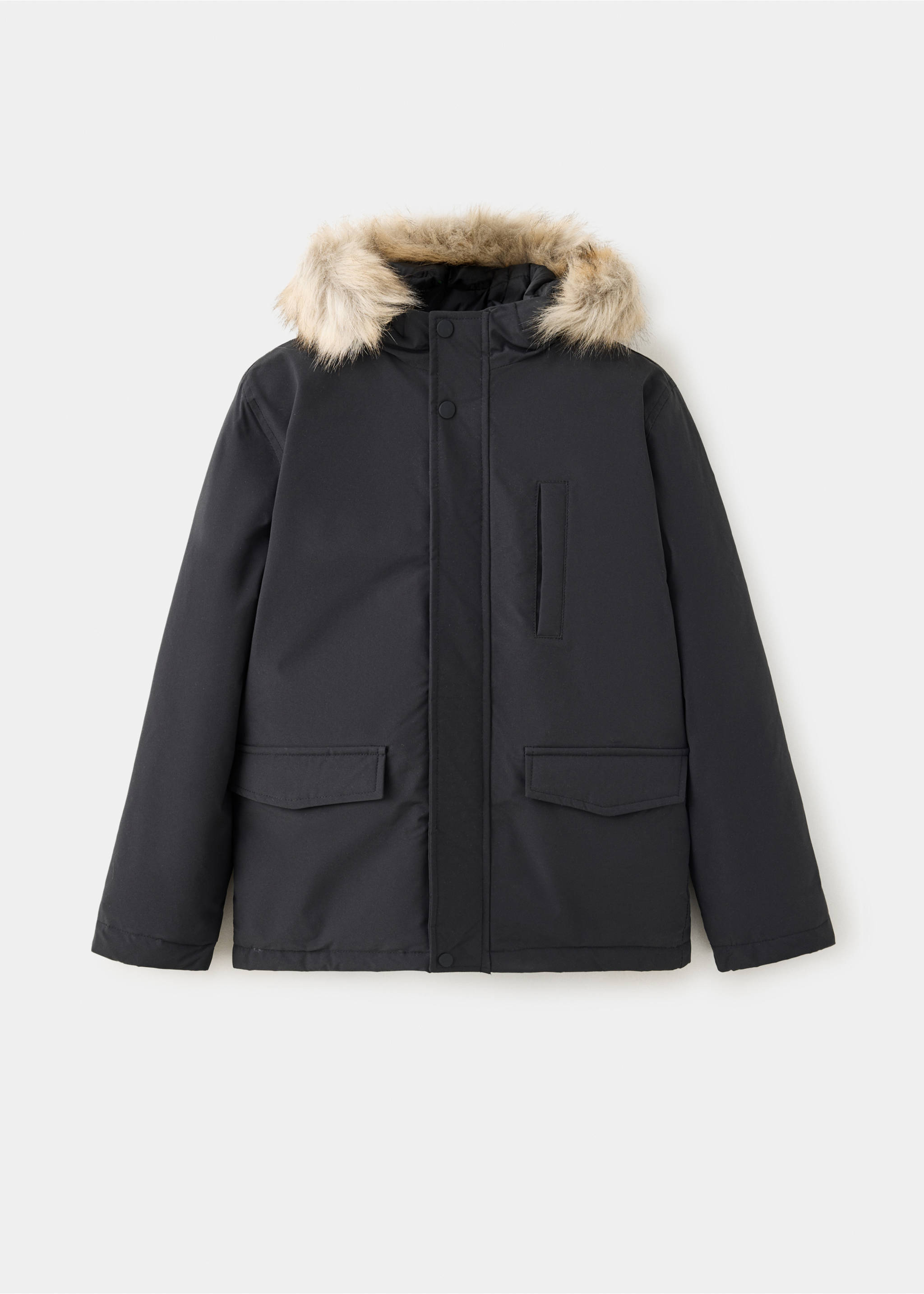 Anorak matelassé capuche imitation fourrure - Article sans modèle, Noir. Ref: 37027114-00.