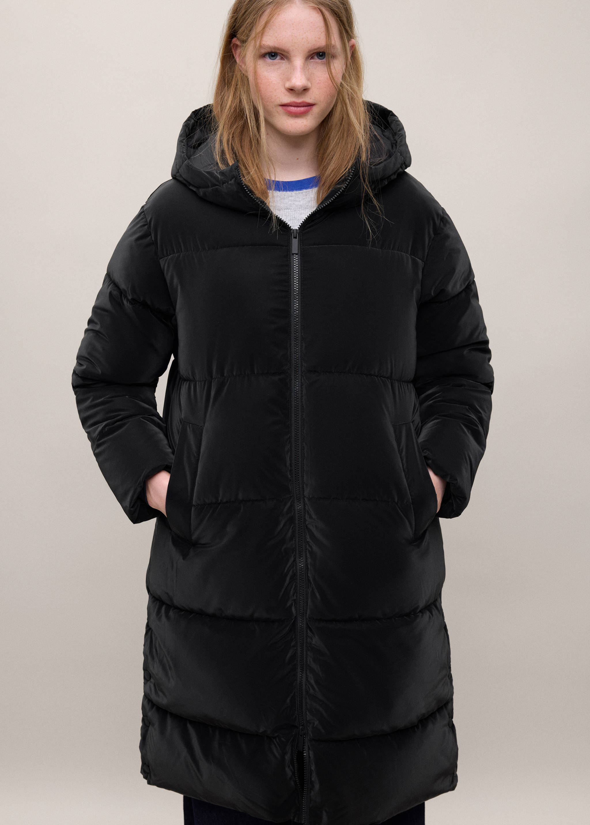 Long quilted anorak with hood - Medium plane