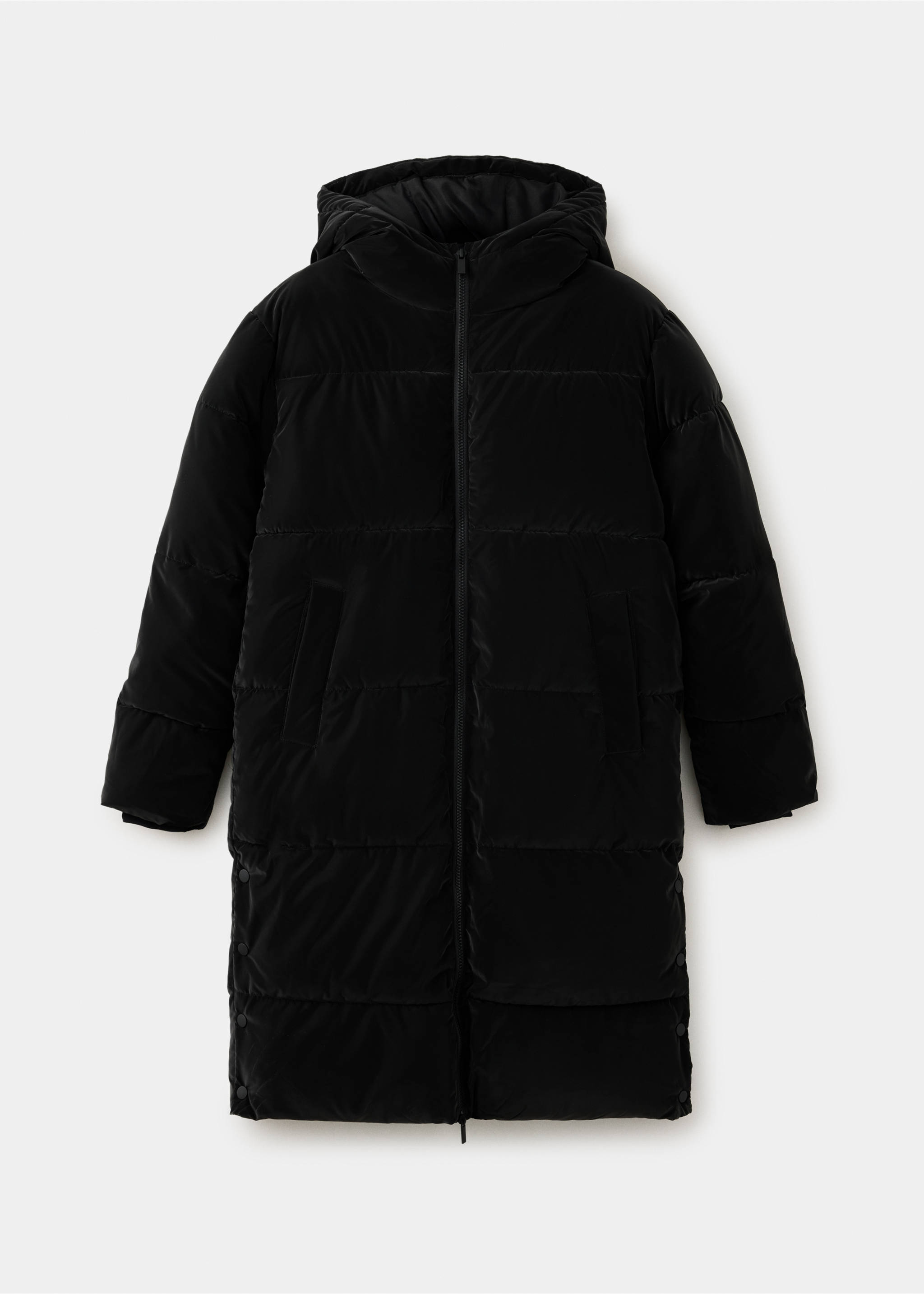 Long quilted anorak with hood - Article without model, Black. Ref: 37027115-00.